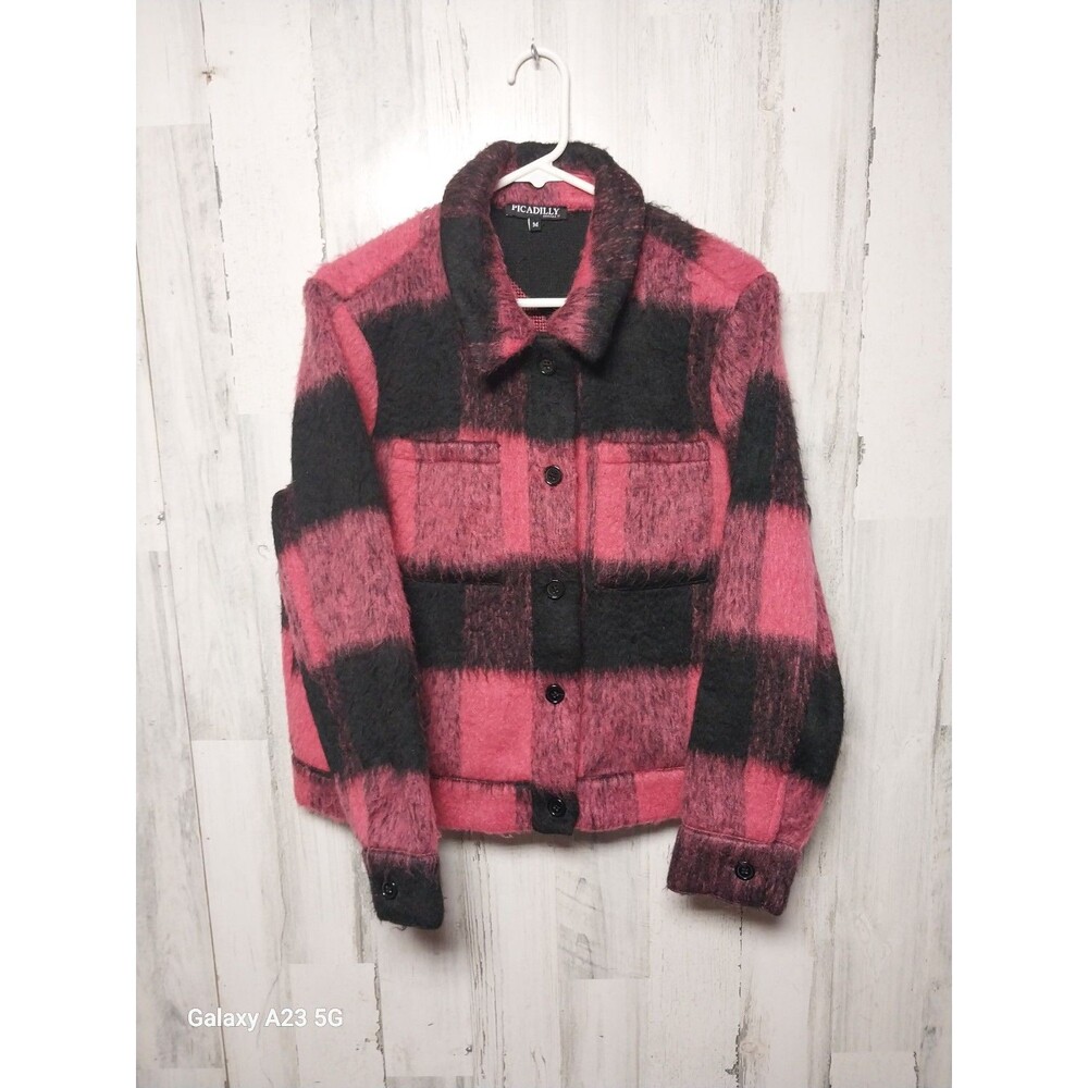Picadilly Canada Women's Medium Pink Black Plaid Jacket